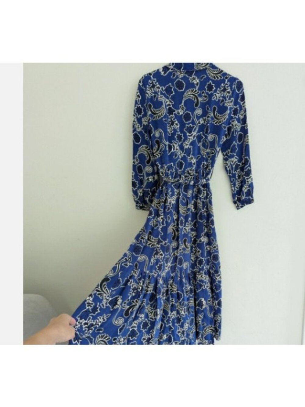 Zara Printed Midi Shirt Dress Navy Blue Floral Dress Size M 3198/041 - Picture 3 of 12
